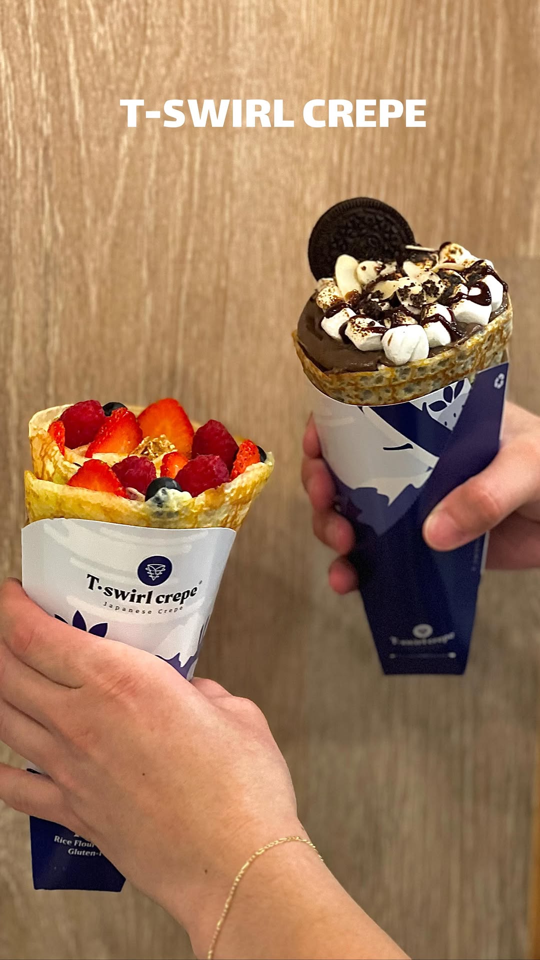 Instagram post by @missrubo for T-Swirl Crepe. Caption reads: little bouquets of sweetness 🥹 ➷ @tswirlcrepe in....