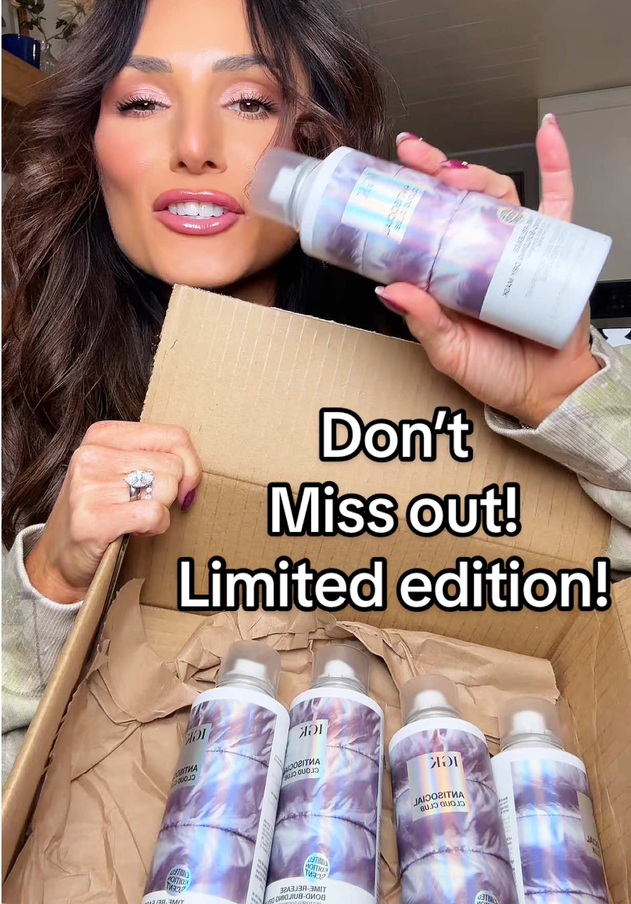 TikTok post by @megan.cothern for IGK Hair. Caption reads: [...] lacks shine- trust me, you need this!!....