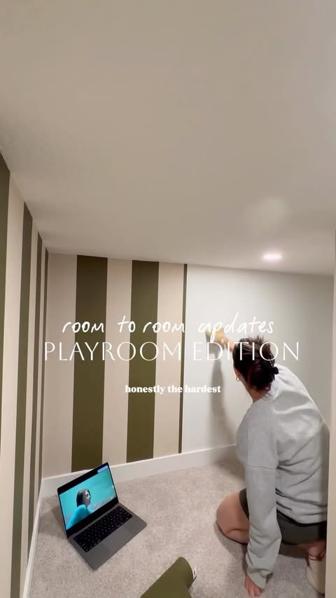 Instagram post by @kensiewebsterlife for Rebel Walls. Caption reads: [...] officially say the playroom is done!!....