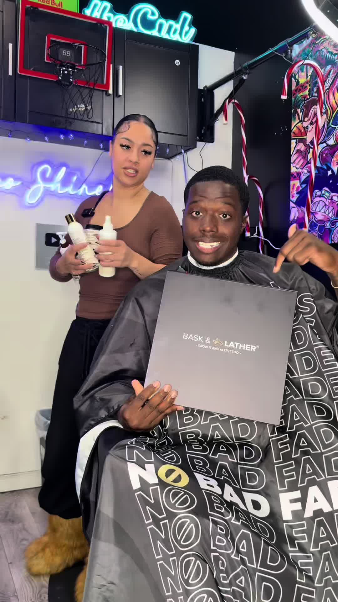 TikTok post by @coco.shinele for Bask and Lather Co. Caption reads: @Bask and Lather Co  Fresh cuts. Sharp lines.....