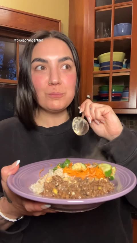 Instagram post by @fitfatandallthat for Blue Apron. Caption reads: Cooking for one can feel heavier than people talk....