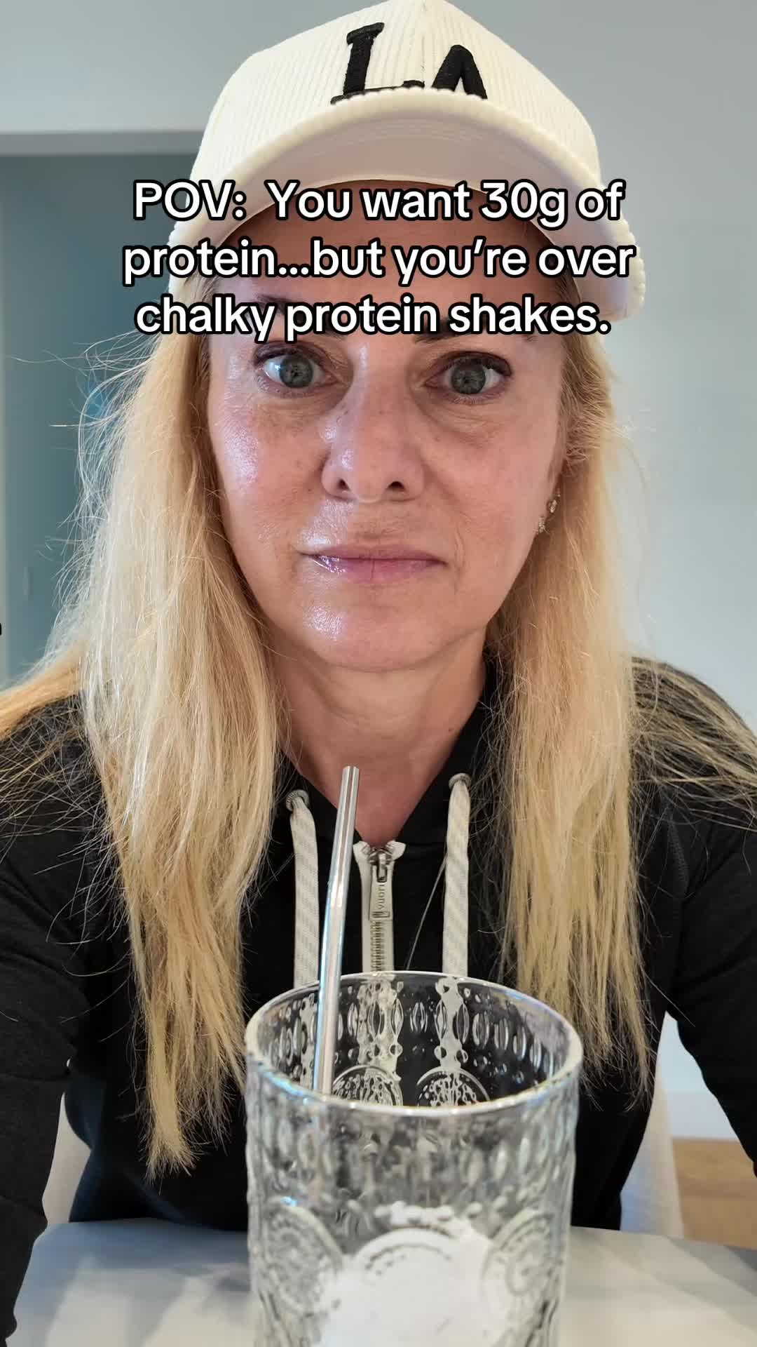 TikTok post by @abbeynyc for Genius Gourmet. Caption reads: [...] than a traditional protein shake @Genius....