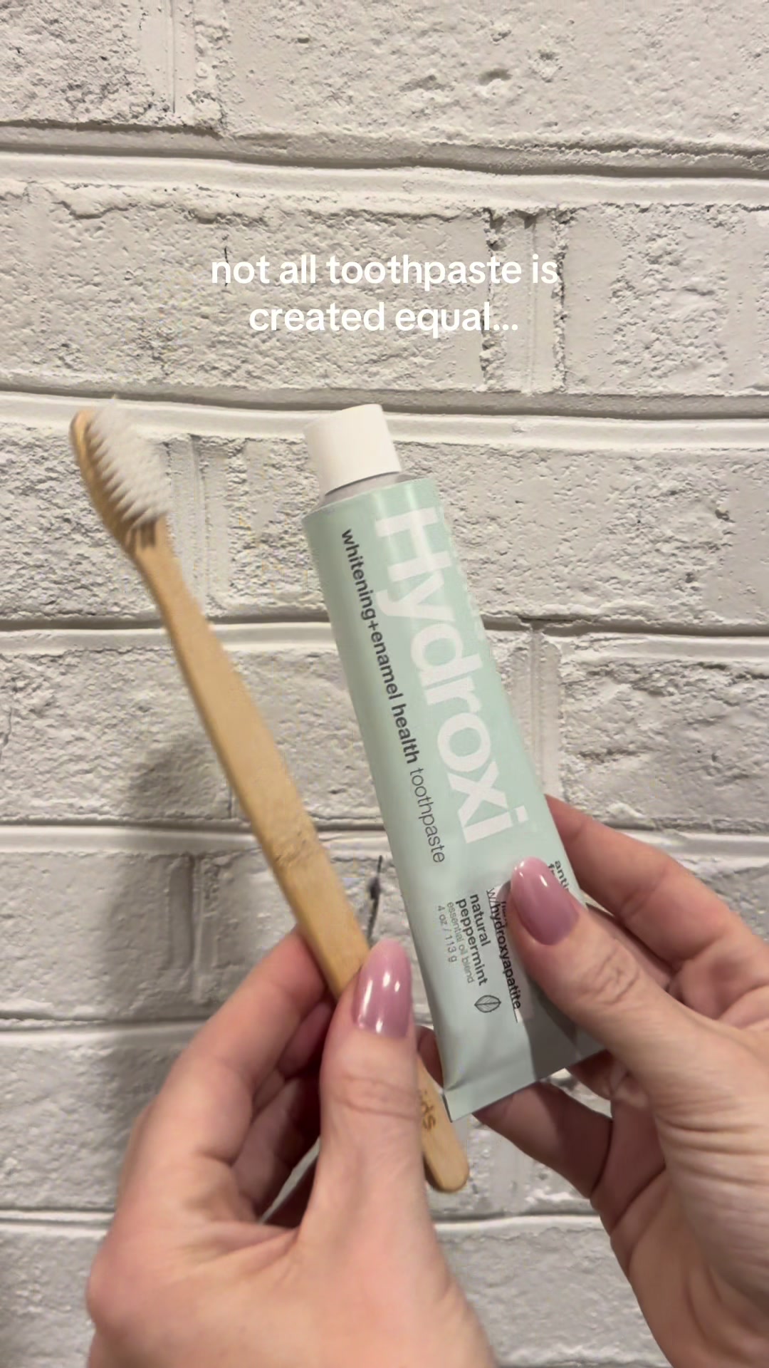 TikTok post by @taylorschlette for Davids Natural Toothpaste. Caption reads: BY FAR the best clean toothpaste! Fresh & minty....