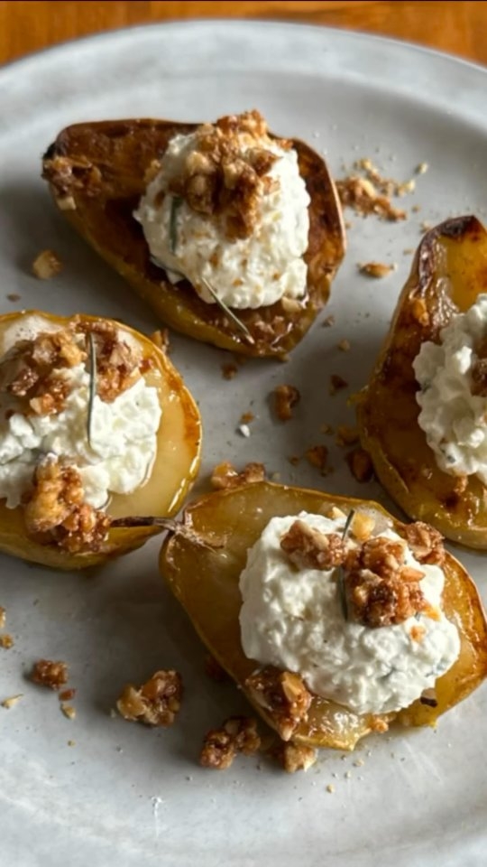 Instagram post by @chefrabehamer for California Walnuts. Caption reads: Roasted 🍐 With California Walnuts Recipe....