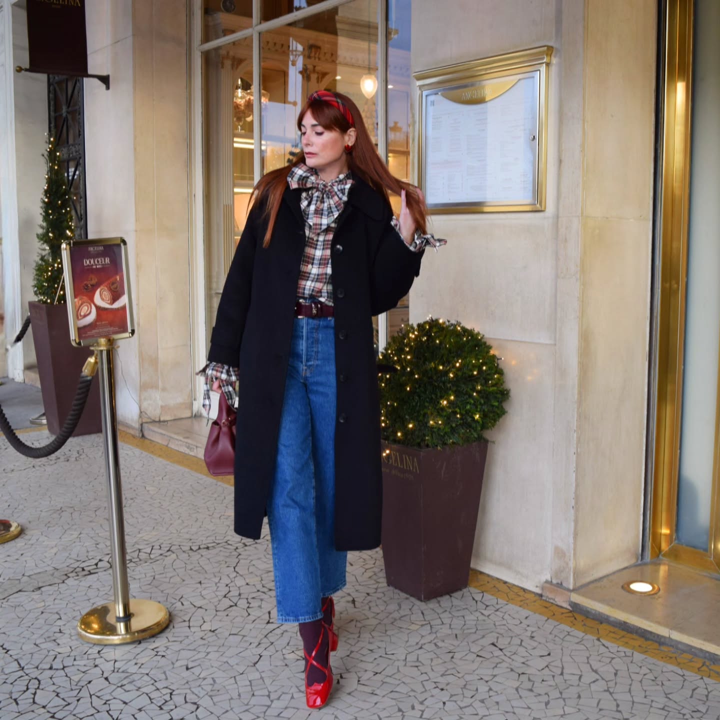 Instagram post by @madameetsespandas for Petite Mendigote. Caption reads: [...] #winterinparis #royalcore #petitemendigote.