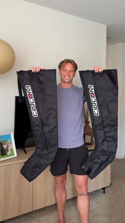 Instagram post by @steele_johnson for CINCOM. Caption reads: Recovery is key, and the CINCOM Air Compression....