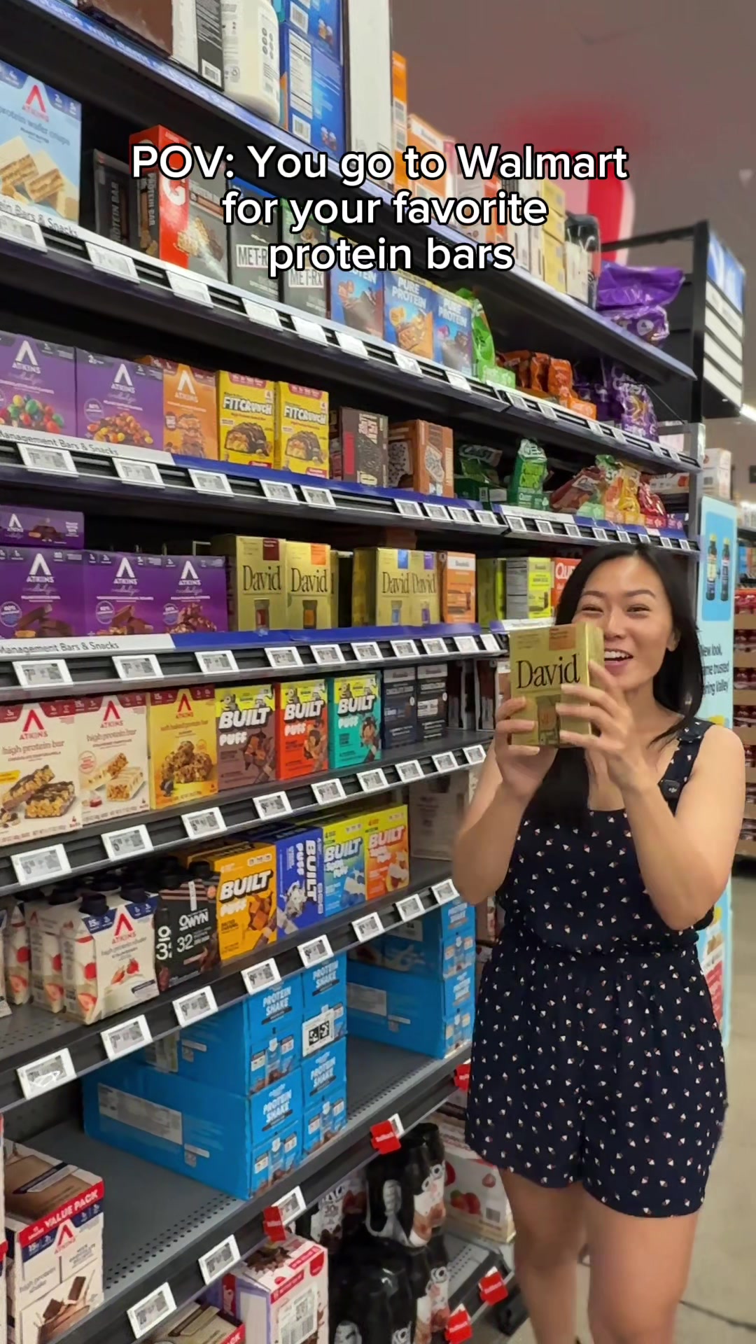 TikTok post by @grandpakittyy1 for David Protein. Caption reads: [...] protein bars 🛒 I've been loving David....