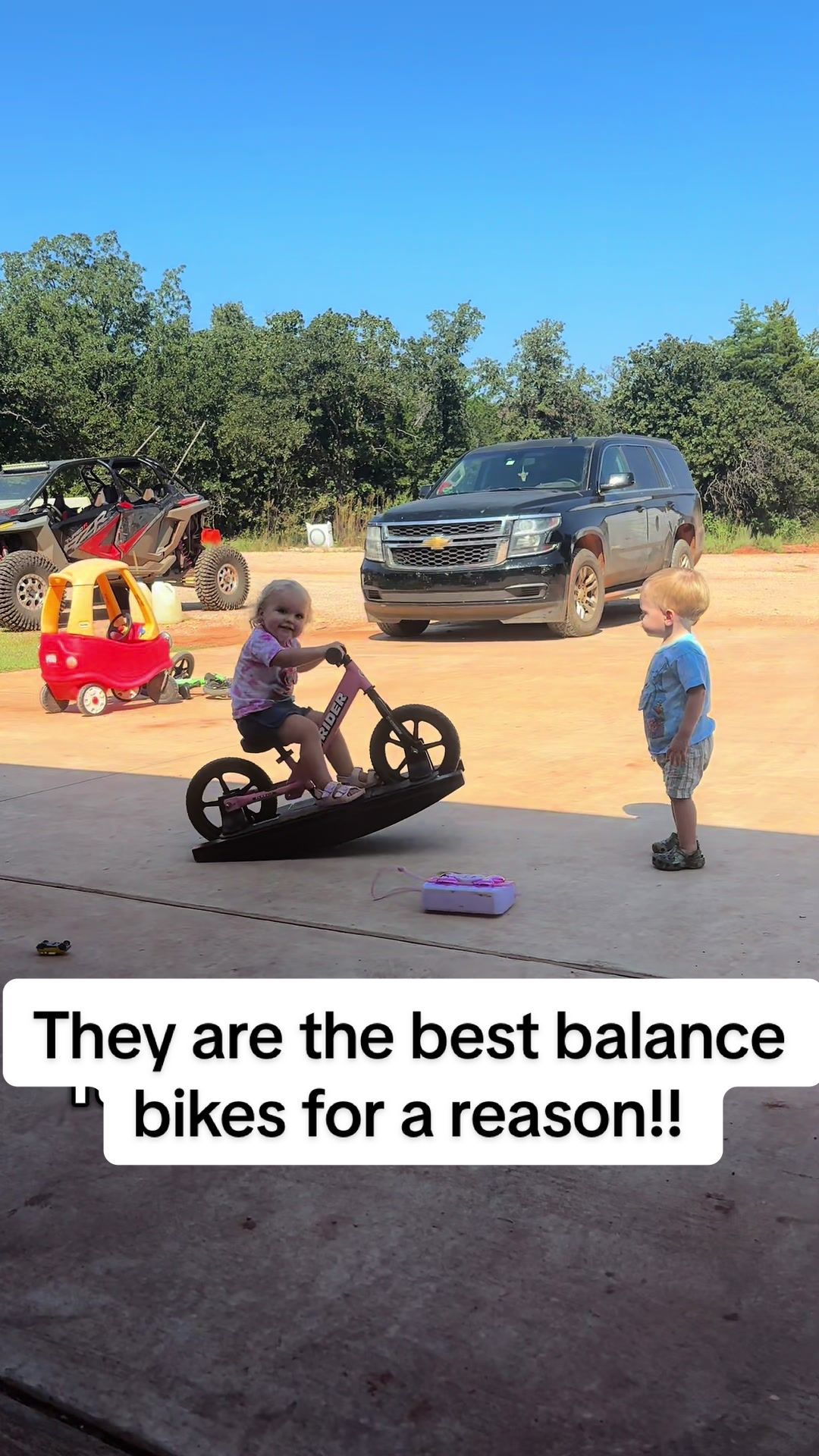 TikTok post by @mamakyrsten for Strider Bikes. Caption reads: [...] These bikes never go on sale!! @Strider....