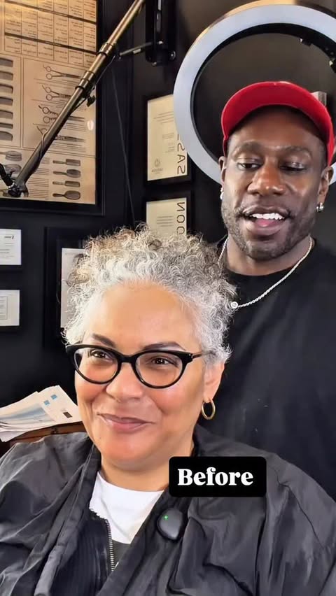 Instagram post by @greg_gilmore for Moroccanoil. Caption reads: [...] her natural grey. I chose Moroccanoil Color....