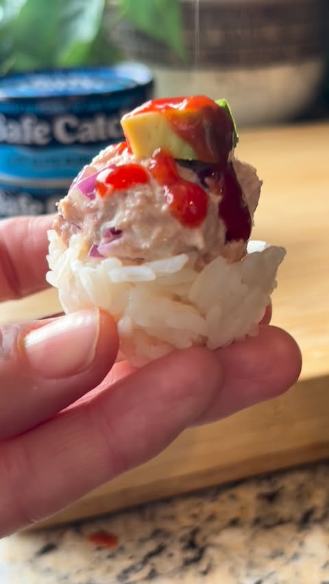 Instagram post by @sometimes_healthy_jrae for Safe Catch. Caption reads: 🍣 Mini Tuna Rice Cups 🍣

The cutest little....