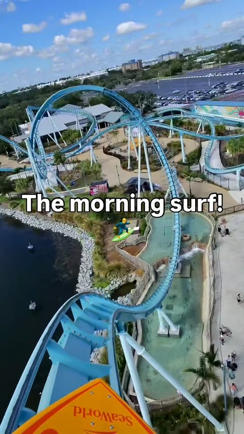 Instagram post by @thethemeparkdad for SeaWorld. Caption reads: [...] ride on Pipeline: The Surf Coaster at....