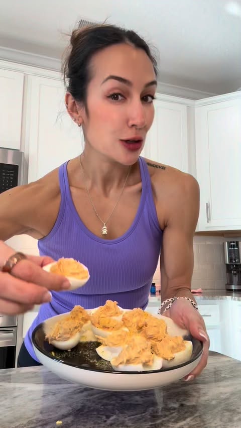 Instagram post by @patty_streff_fitness for Safe Catch. Caption reads: 🥚 High-Protein Tuna Deviled Eggs 

If you’re....