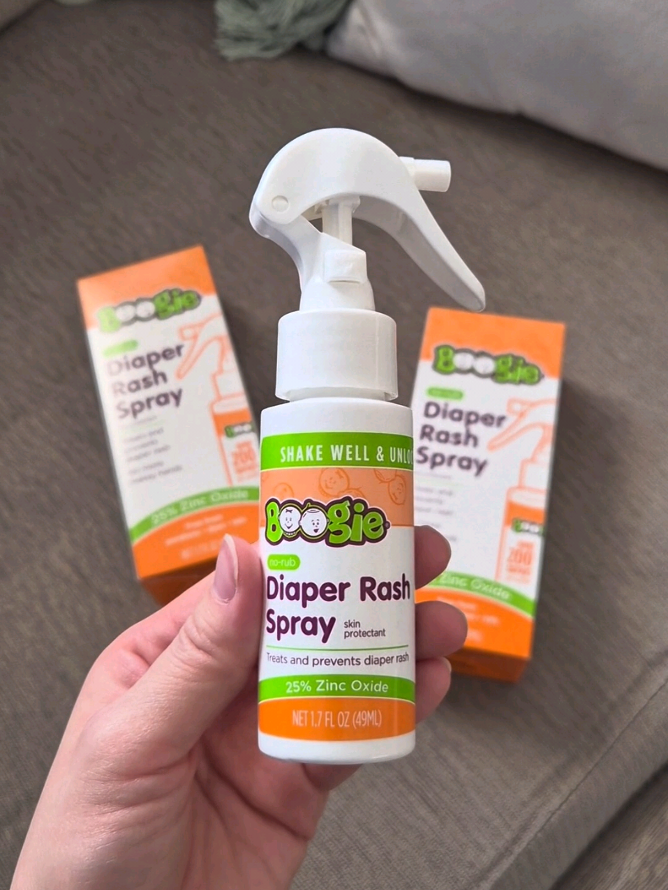 TikTok post by @dalas.xiong for Boogie Wipes. Caption reads: This diaper rash spray makes diaper changes on the....