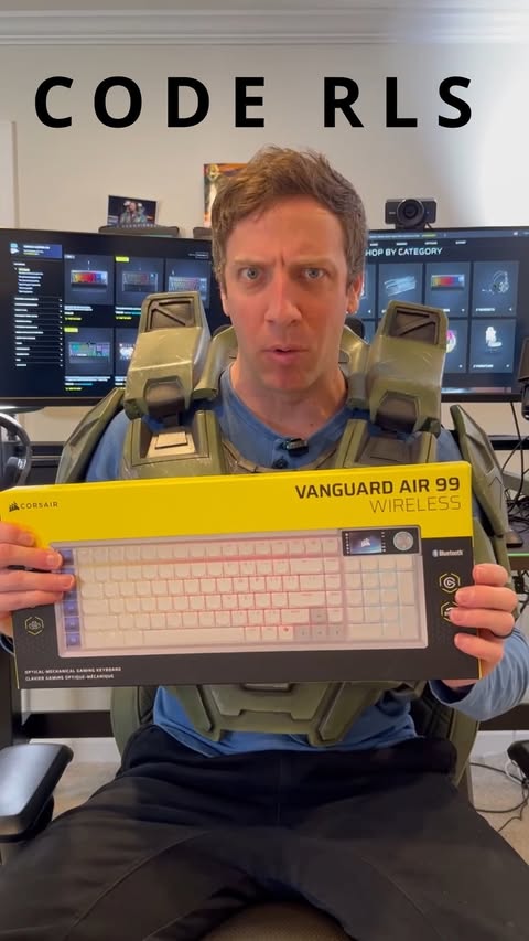 Instagram post by @real_life_spartan for Elgato. Caption reads: [...] - Customizable LCD Screen - @elgato Launch....