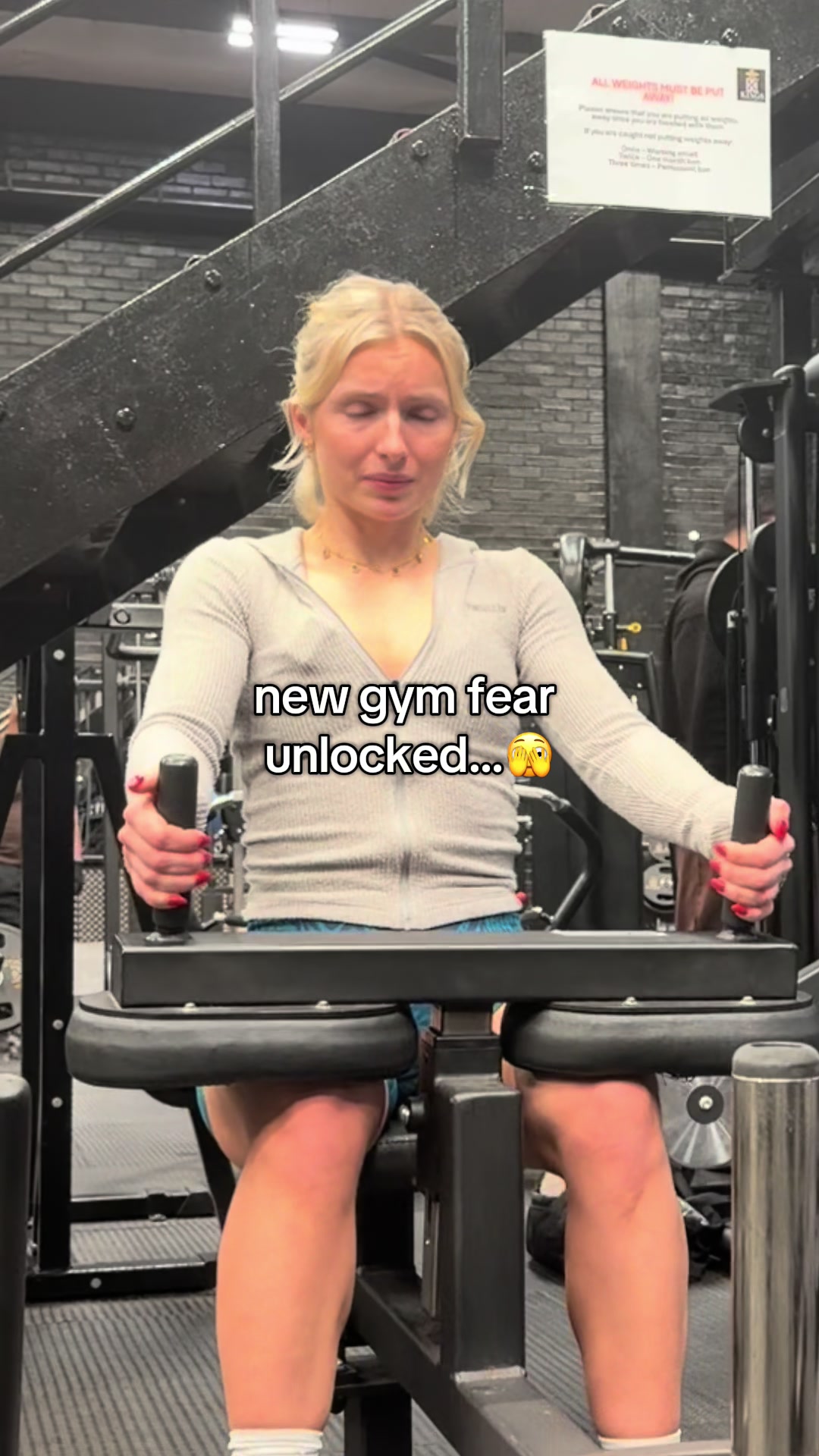 TikTok post by @lilylifts_ for Gymshark. Caption reads: New gym fear unlocked 🫣 @Gymshark ‘LILY10’ ....