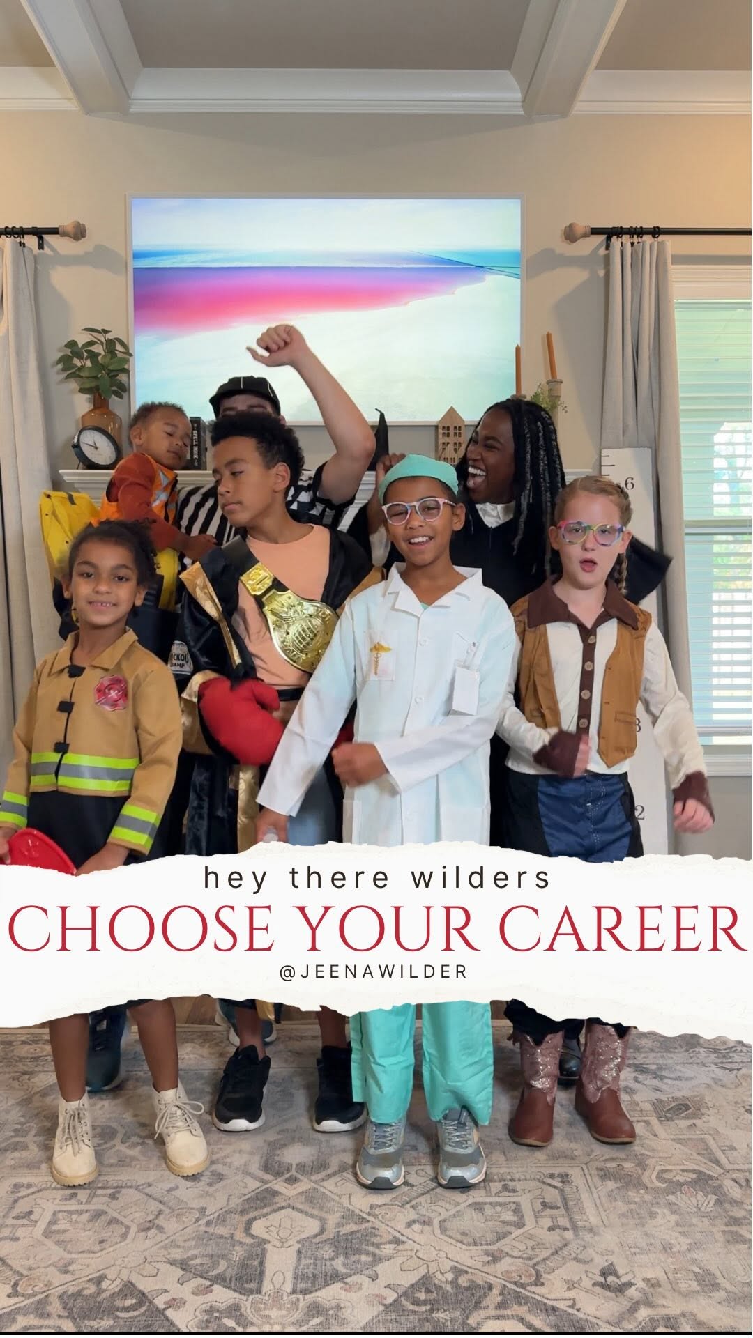 Instagram post by @jeenawilder for Party City. Caption reads: Which career would you choose? We found a costume....