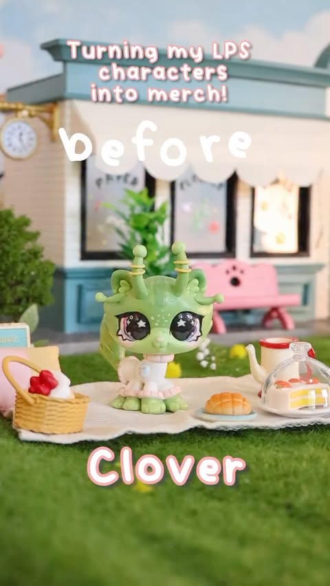 Instagram post by @lpsemilyy for Vograce. Caption reads: [...] my LPS characters into merchandise with....