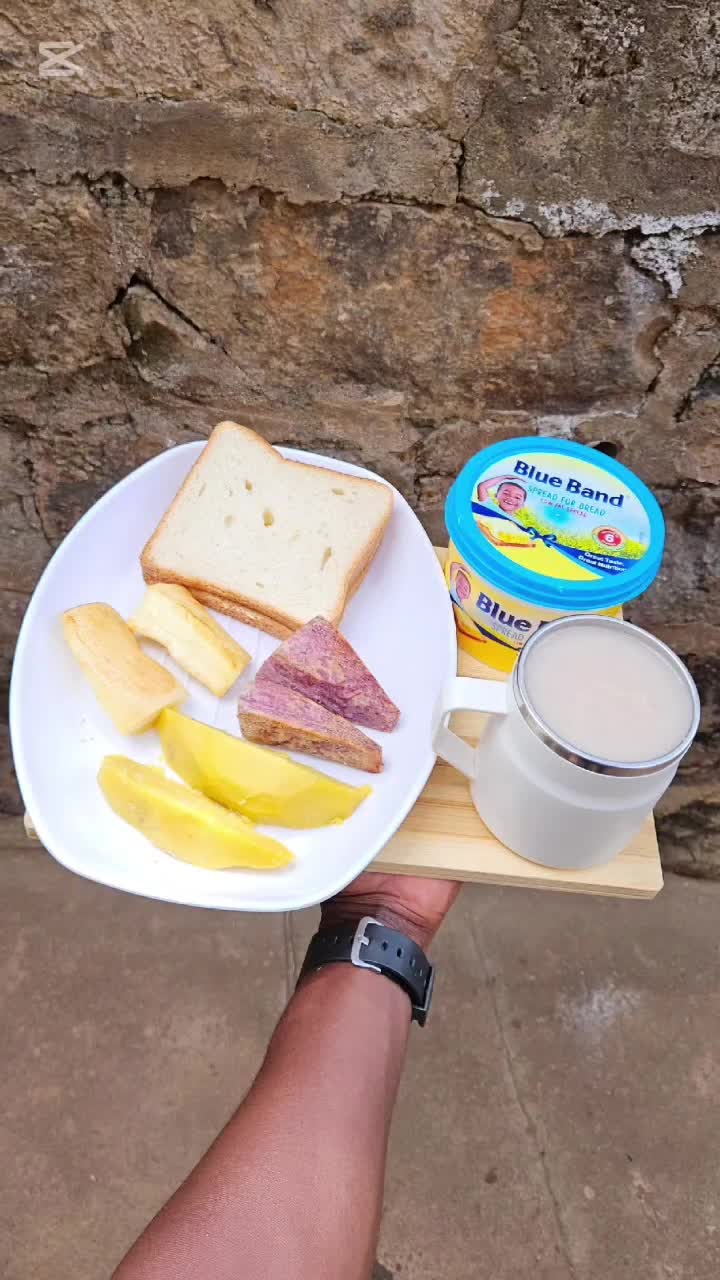 TikTok post by @fish_munga for MS-DRWIKEY. Caption reads: Kenyan Breakfast with @BlueBandKenya . #fyp....