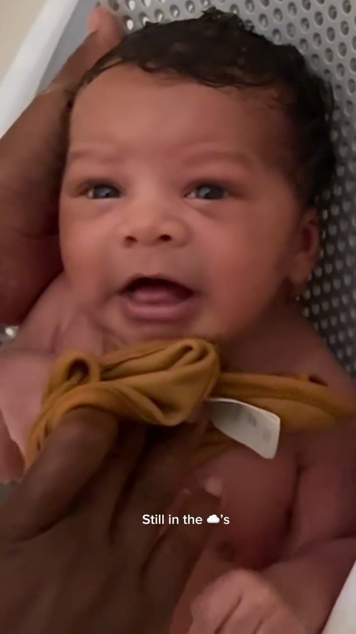 Instagram post by @dravonrangel for Coterie. Caption reads: First Bath with my newborn feels like heaven on....