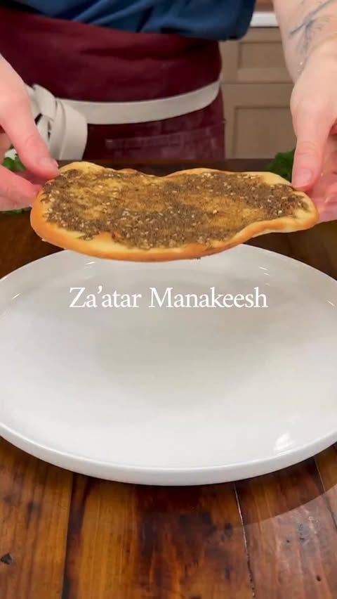 Instagram post by @thesaltycooker for King Arthur Baking Company. Caption reads: Za’atar Manakeesh #sponsored starts with....