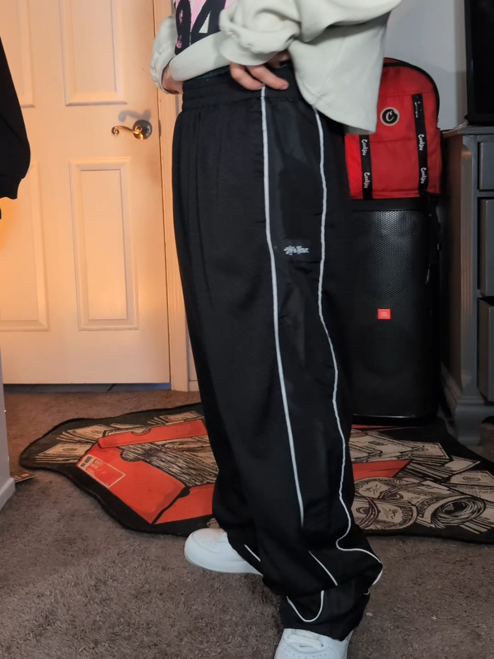 TikTok post by @the.ice.giant.official for Shaka Wear. Caption reads: These baggy mesh pants from @ShakaWear are perfect....