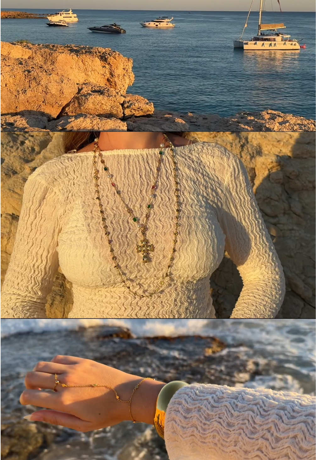 TikTok post by @oliviassshhh for En Route Jewelry. Caption reads: jewelry that catches the light, just like the sea....