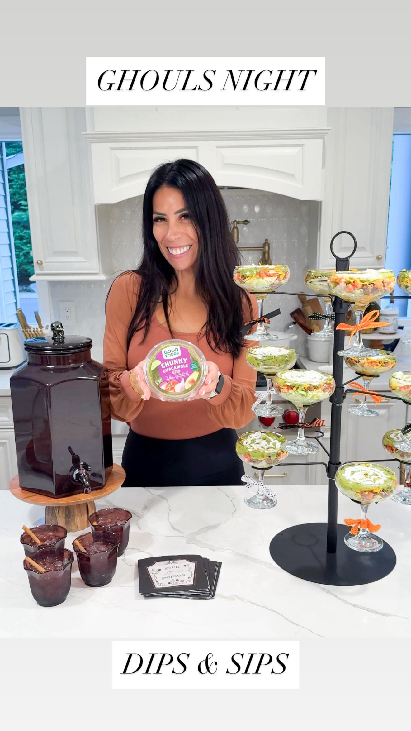 Instagram post by @carla.bushey for Good Foods. Caption reads: Ghouls Night: Sips & Dips 👻🍸
Because spooky....