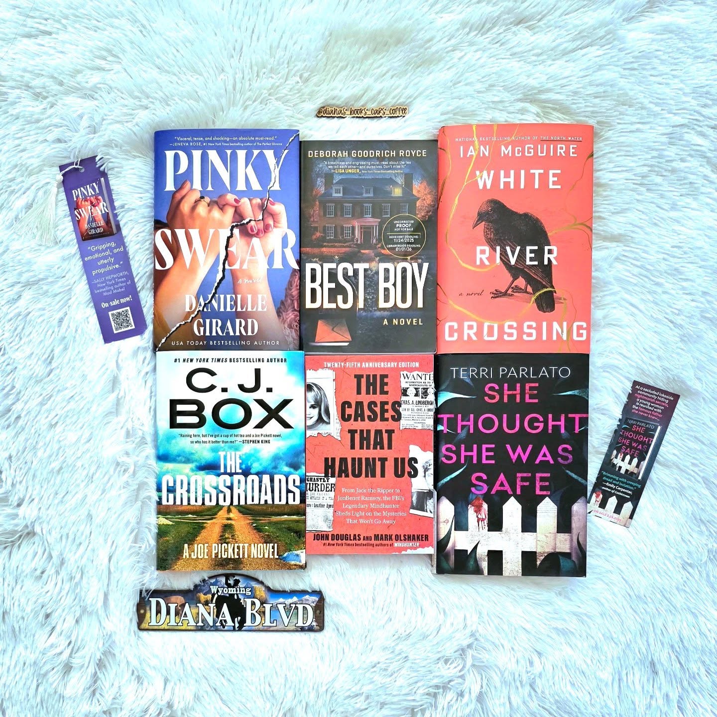 Instagram post by @dianas_books_cars_coffee for Crown Publishing. Caption reads: [...] RIVER CROSSING by Ian McGuire....