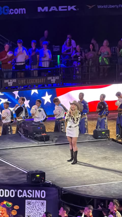 Instagram post by @amandanelz for Ariat International, Inc.. Caption reads: GRWM to sing the NATIONAL ANTHEM 🤠🇺🇸 at Austin....