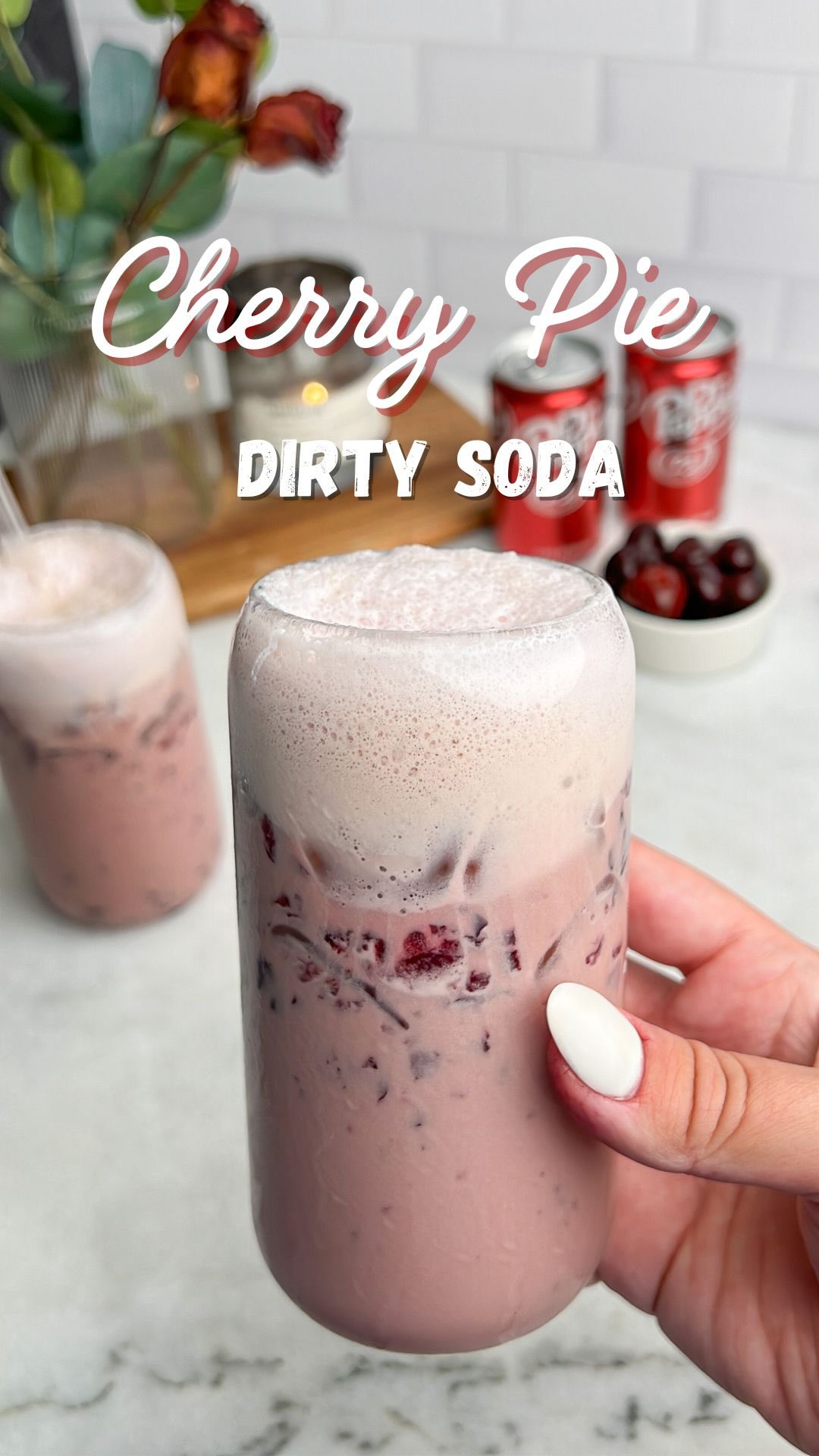Instagram post by @badbatchbaking for Dr Pepper. Caption reads: Cherry Pie Dirty Soda 🍒🥧 comment RECIPE down....