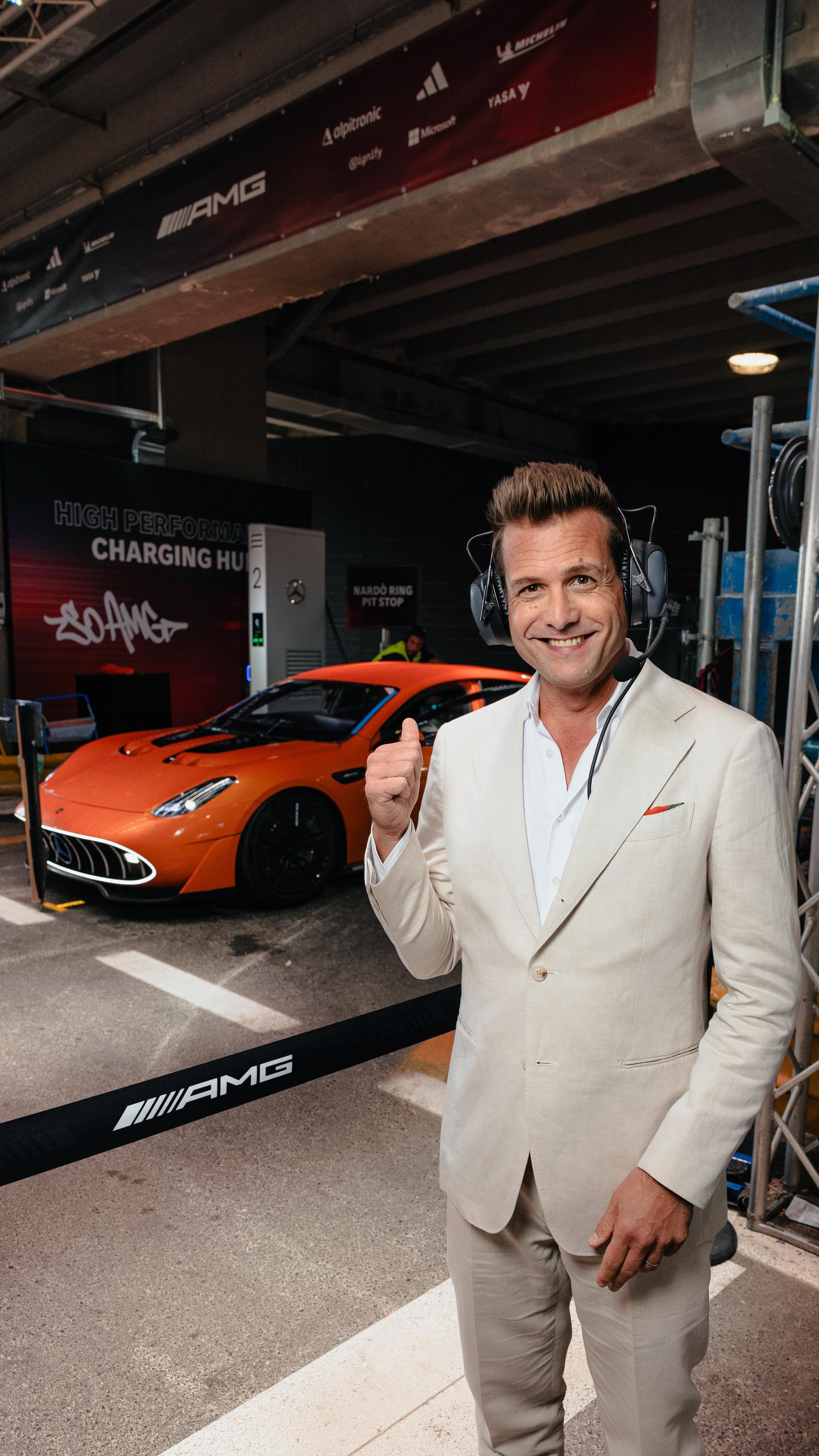 Instagram post by @iamgabrielmacht for Mercedes-amg. Caption reads: 25,000 km and still no need for shade... well,....