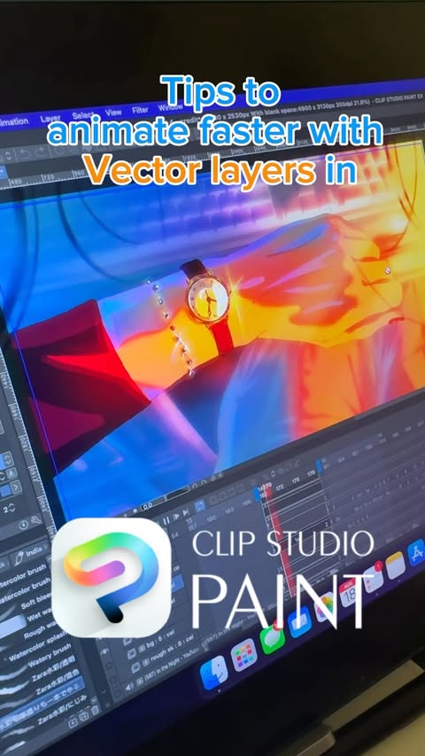 Instagram post by @syl.thfarn for Clip Studio Paint. Caption reads: [...] faster using vector layers in Clip Studio....