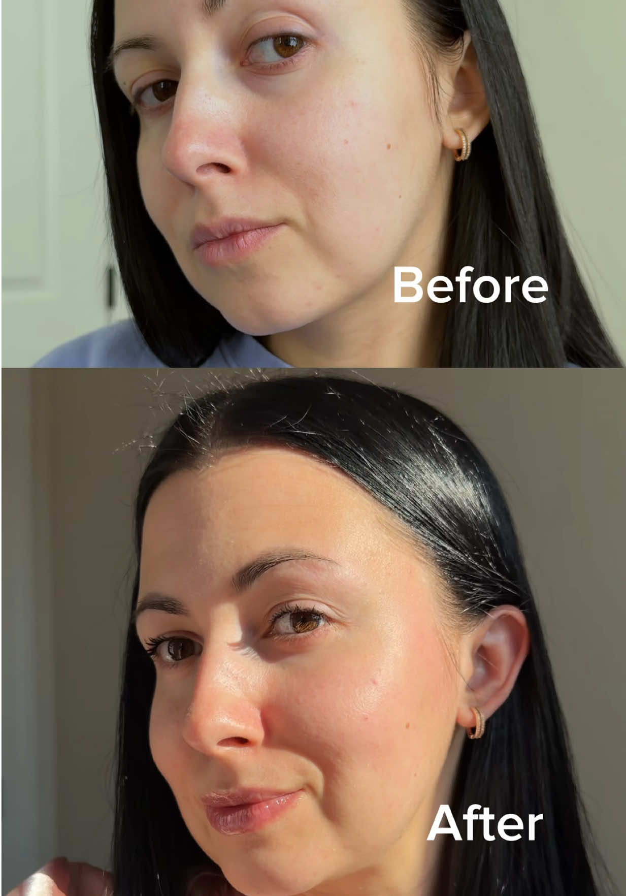 TikTok post by @katerynagranenko for HKH cosmetics. Caption reads: [...] filters. Just real skin change 😳✨ @HKH....