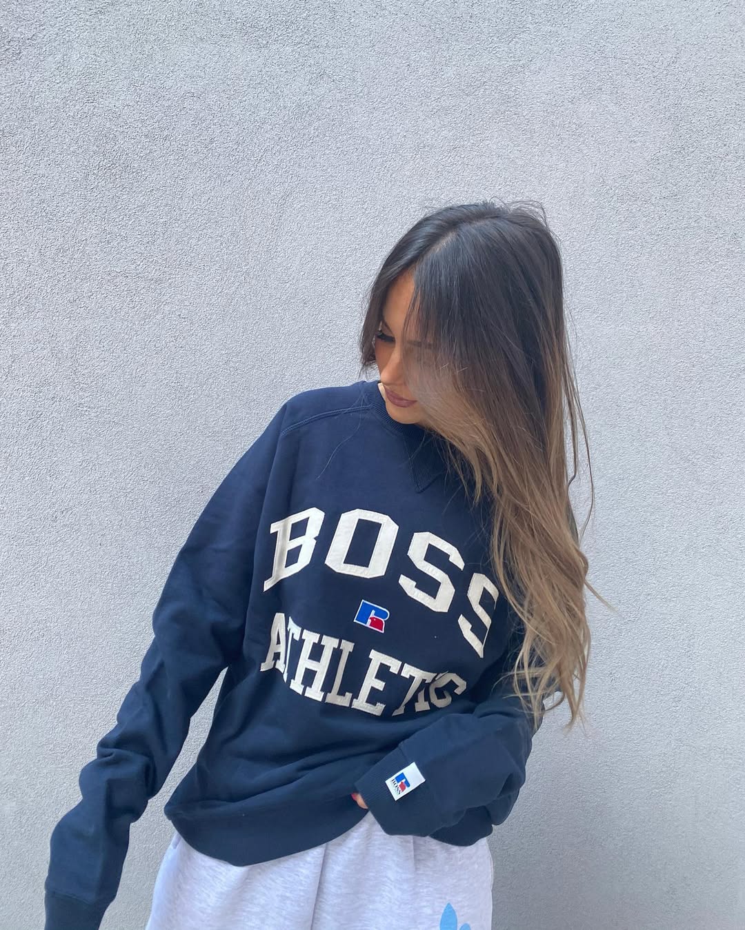 Instagram post by @danae for Russell Athletic. Caption reads: Friday dress code with @russellathletic et @boss !....