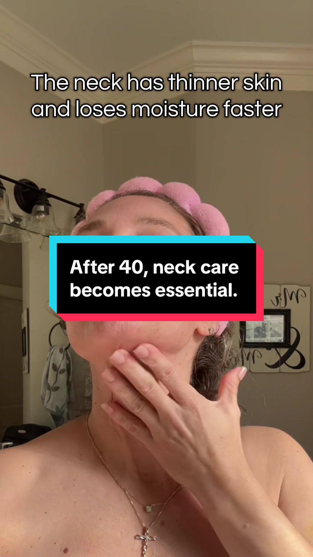 TikTok post by @amfoster01 for DRMTLGY. Caption reads: [...] 40, neck care becomes essential. The DRMTLGY....