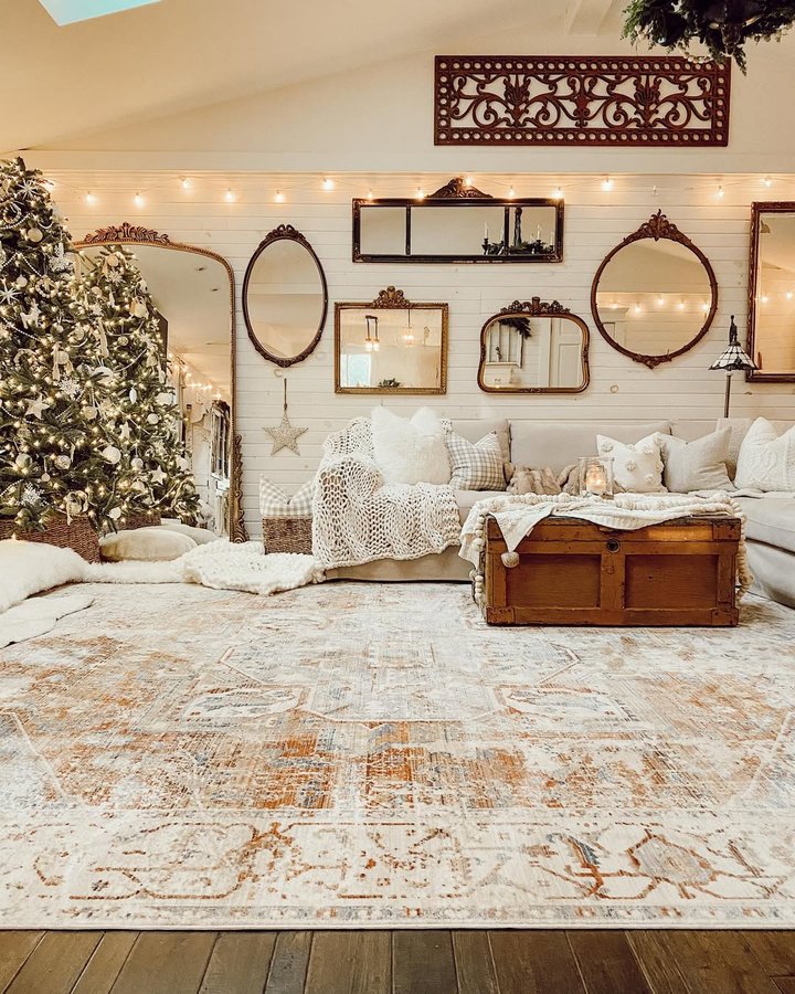 Instagram post by @patina_pine for American Farmhouse Style. Caption reads: How many presents have you wrapped? If it’s one,....