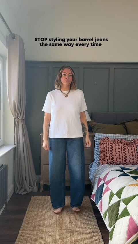 Instagram post by @louisajanefisher_ for Marks and Spencer. Caption reads: Stop styling your barrel jeans the same way every....