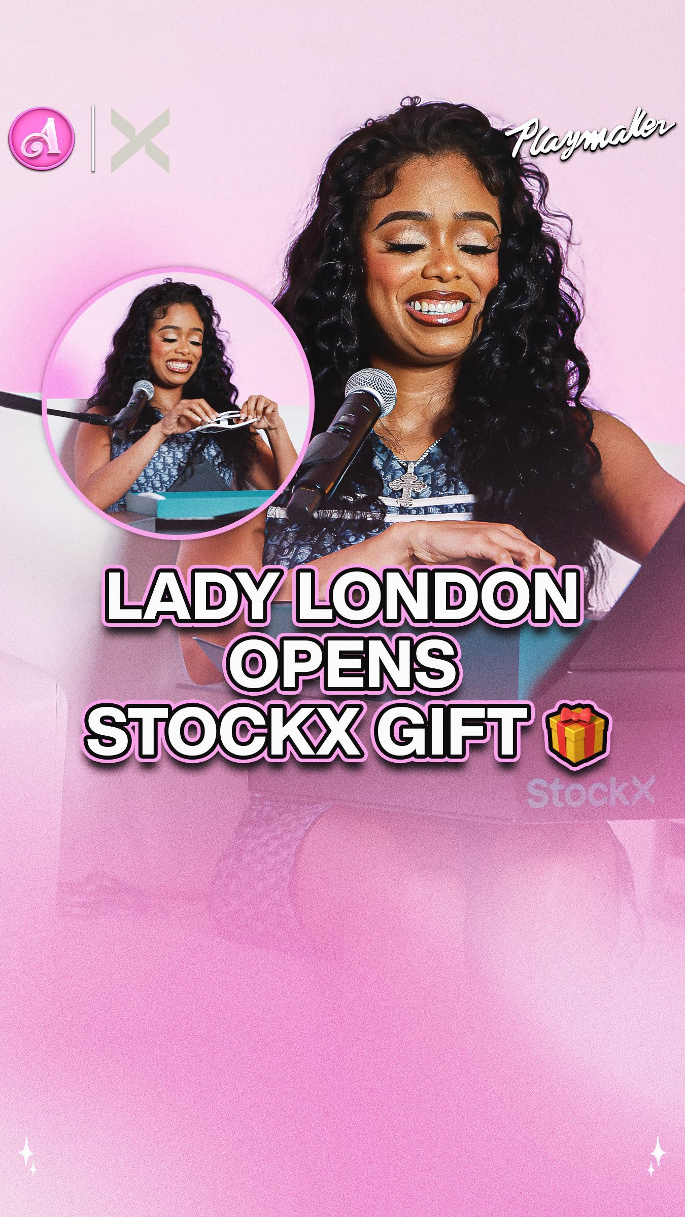 Instagram post by @unapologeticallyshow for Stockx. Caption reads: Lady London unboxes a surprise from StockX 👀🎁....