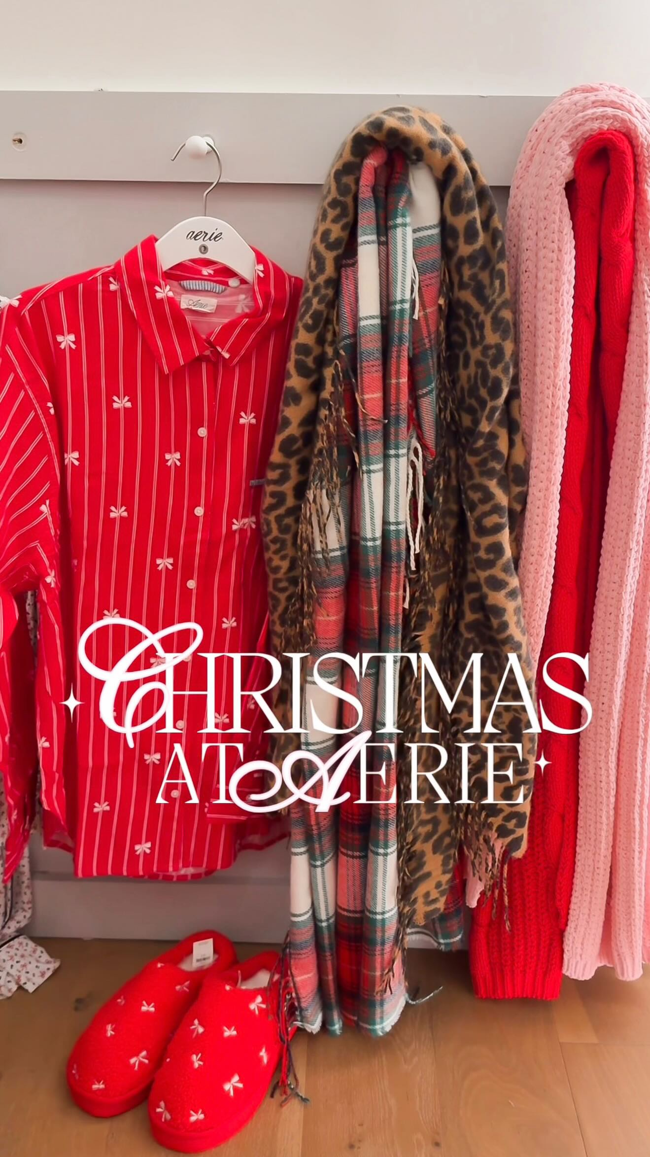 Instagram post by @whitneynrife for Aerie. Caption reads: @aerie Christmas hauls just hit different 🎄❤️....