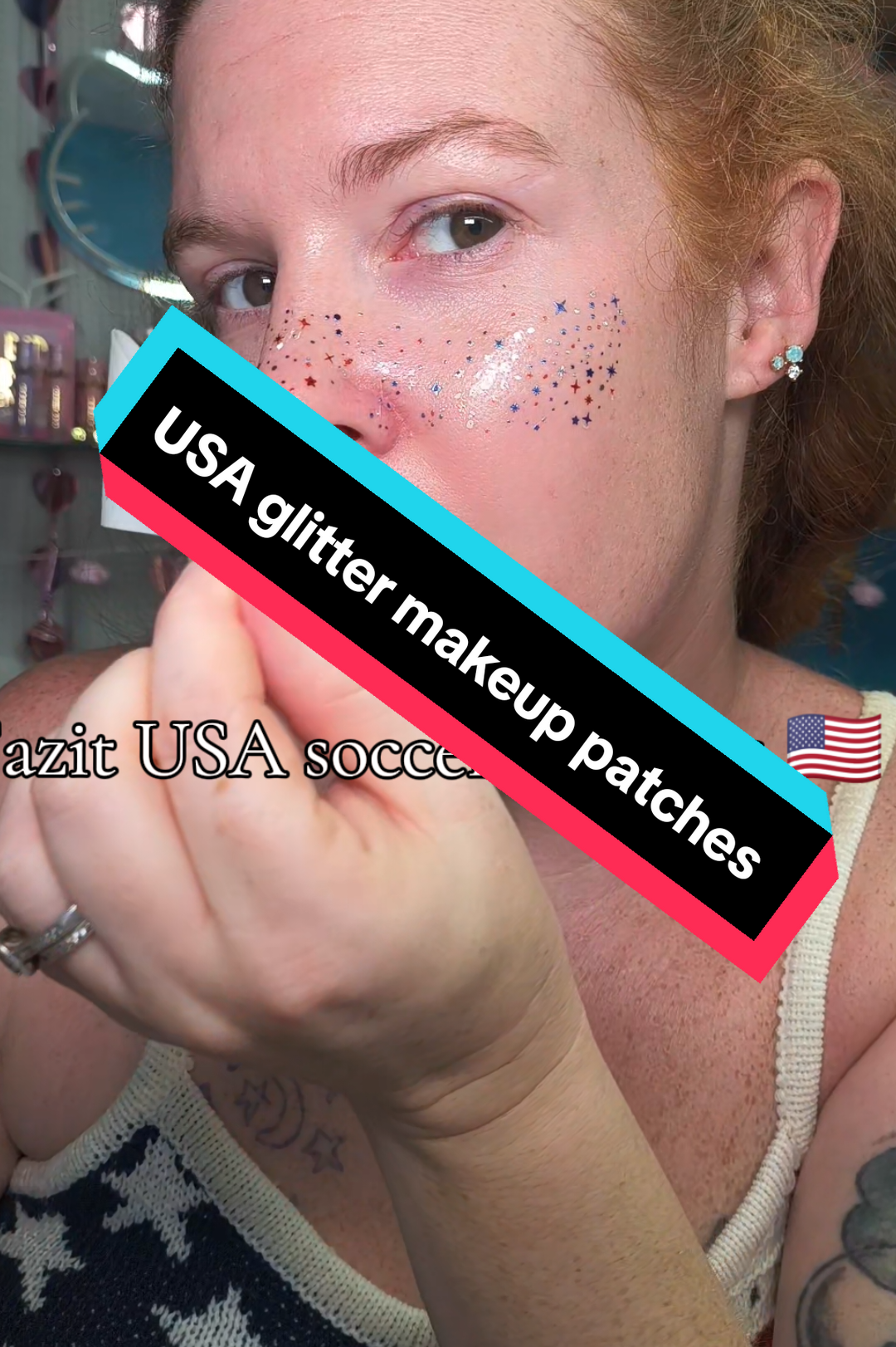 TikTok post by @savannahs.pets4 for Fazit. Caption reads: [...] glitter freckles for the 4th of July! @Fazit....