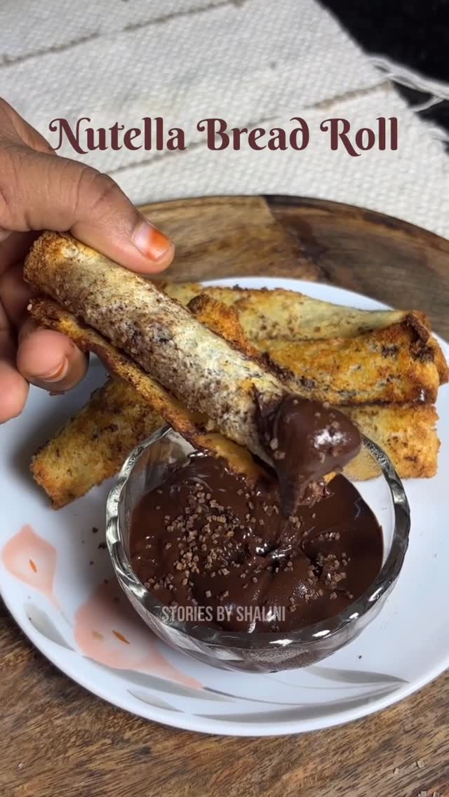 Instagram post by @_storiesbyshalini_ for COSORI. Caption reads: Nutella bread roll
Ingredients 
-bread 6
-home....