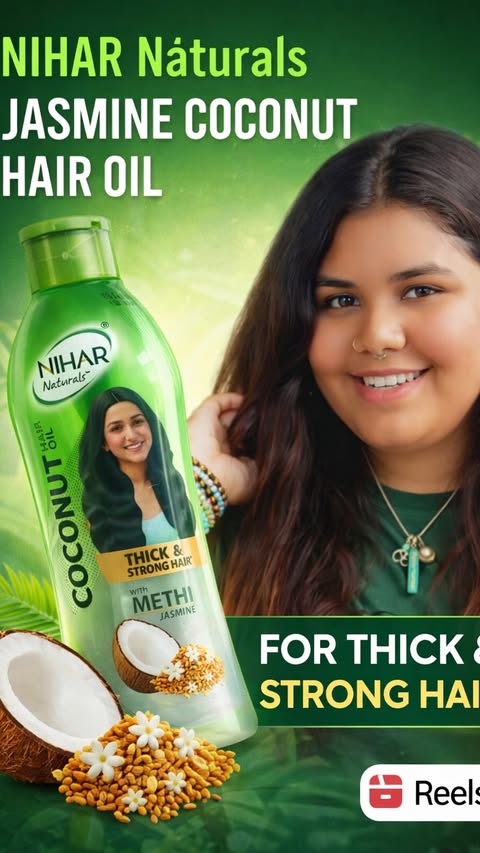 Instagram post by @nitikahaahaha for Nihar Naturals. Caption reads: [...] #CoconutBasedHairOil SimpleHairCare [nihar....