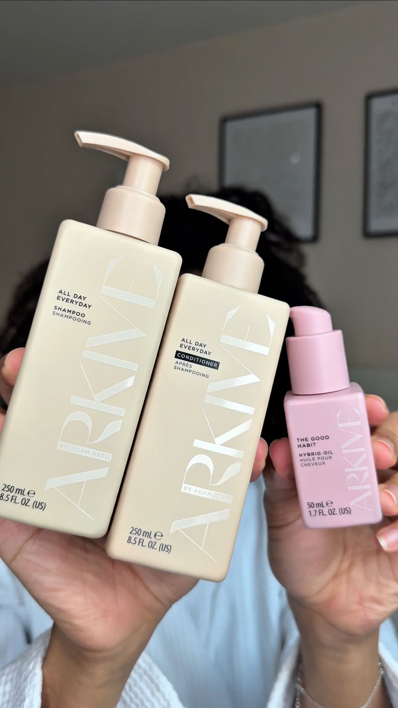 Instagram post by @hannahmendez.x for ARKIVE HEADCARE. Caption reads: AD | My 3-step @arkiveheadcare routine for soft,....