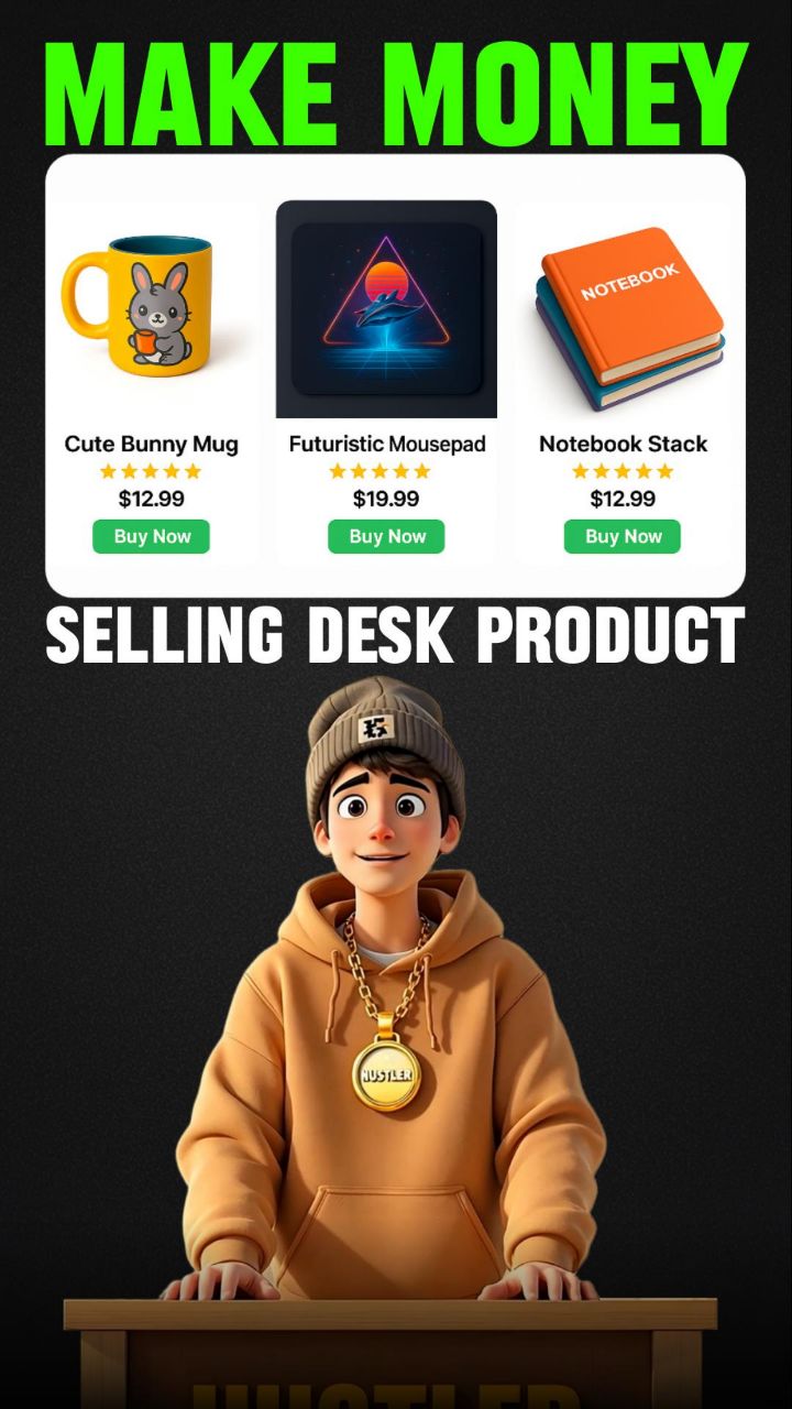 Instagram post by @trywithmark for Printify. Caption reads: Turn Your Desk Into a Money-Making Business with....