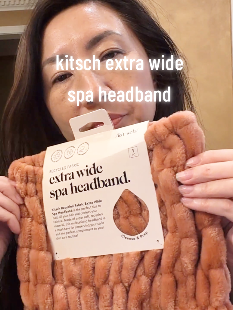 TikTok post by an influencer for Kitsch. Caption reads: kitsch extra wide spa headband made [...].