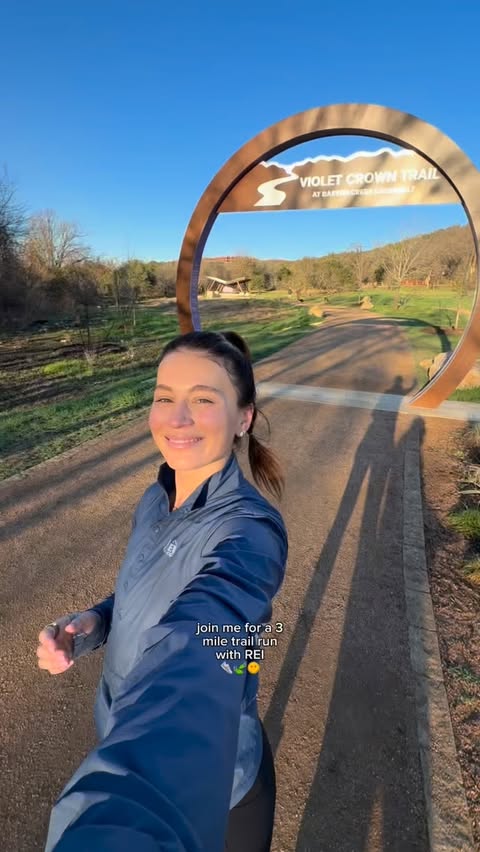 Instagram post by @nicolemwinter_ for REI. Caption reads: join me for a trail run!! 👟🌳 thanks to @rei my....