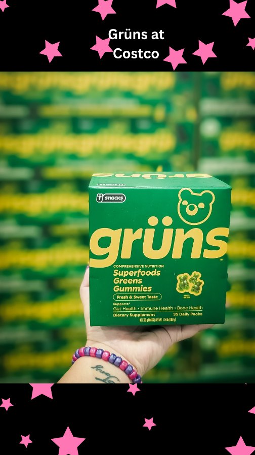 Instagram post by @the_zamp_camp for Grüns. Caption reads: 💚The SECOND I heard Grüns are now at Costco…💚 I....