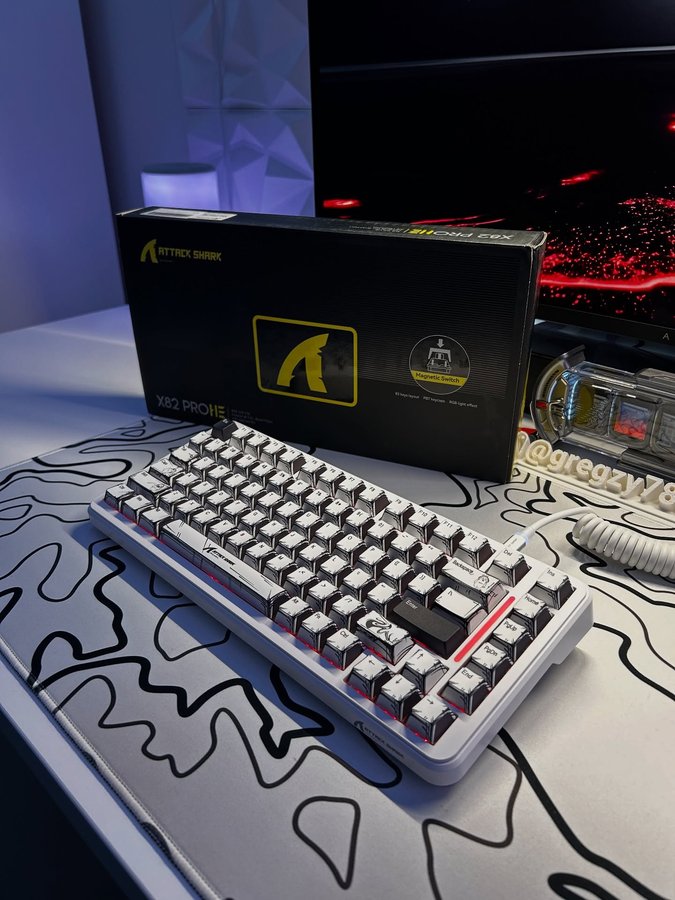 Instagram post by @gregzy.setup for Attack Shark. Caption reads: [...] Collaboration and a huge thank you to....