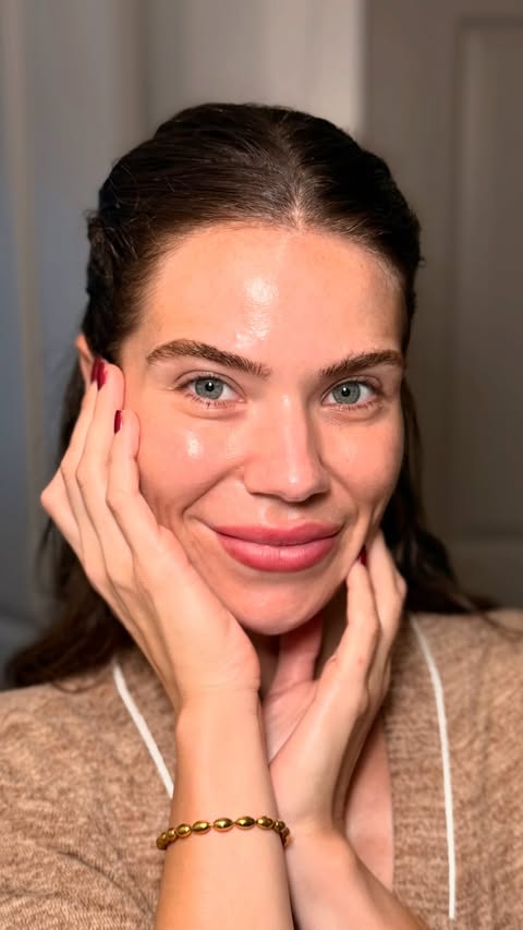 Instagram post by @leakirstyn for OLAY. Caption reads: [...] somehow my skincare routine did too 😂....
