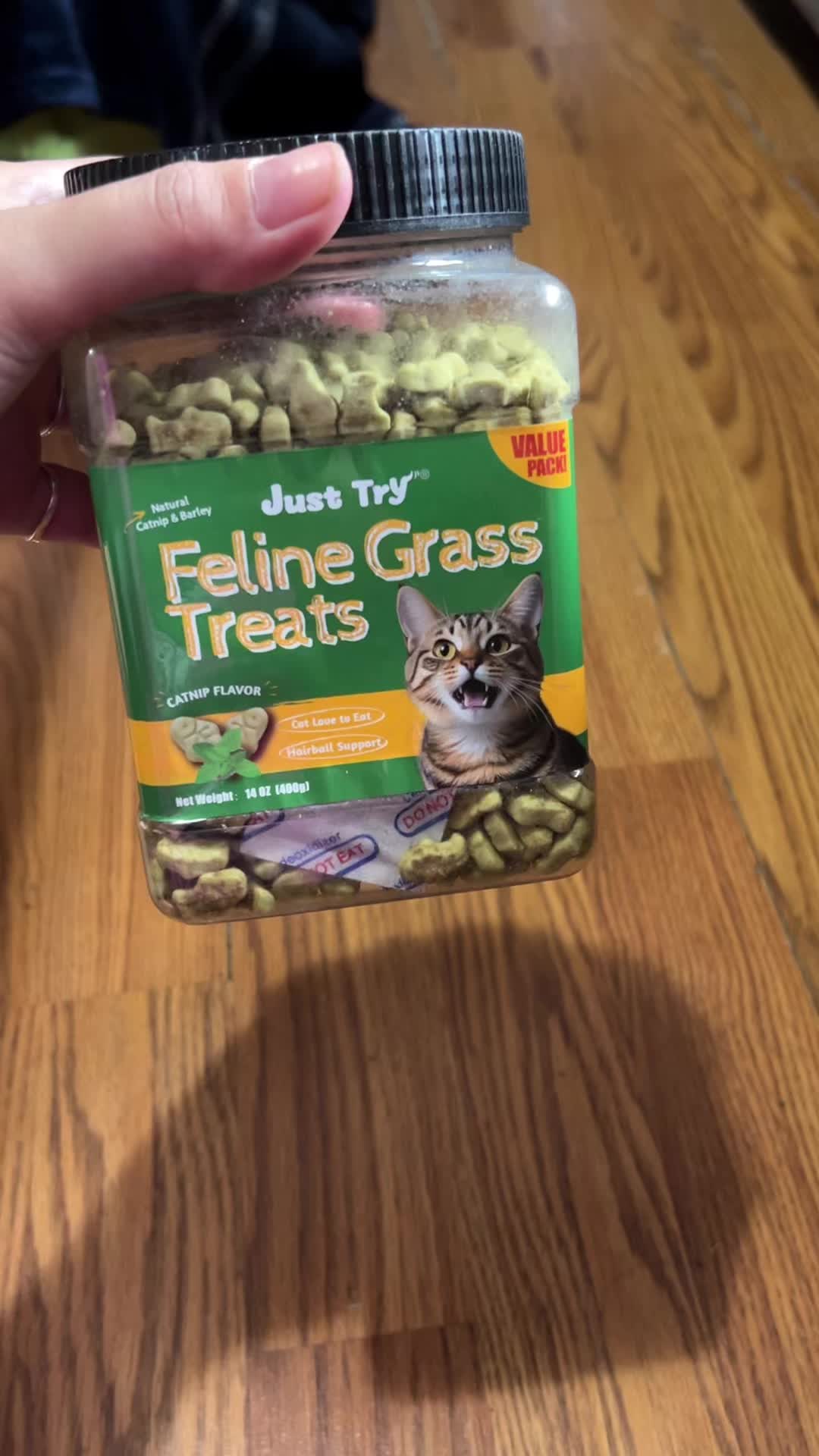 TikTok post by @mayygannn for Just Try Pet US. Caption reads: @Just Try Pet US #cattreats #justtrycattreats.